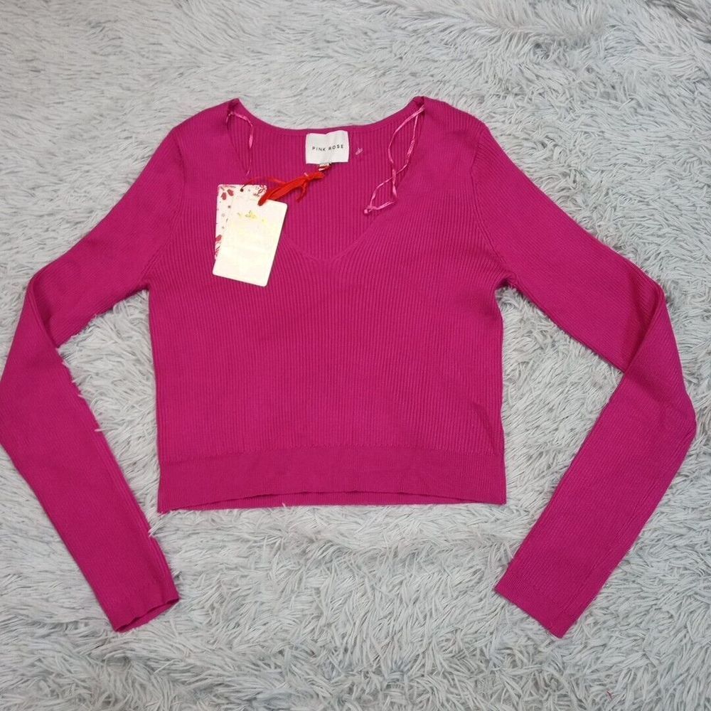 Pink Rose Shirt Girls XL Pink V Neck Ribbed‎ Cozy Comfort Casual New